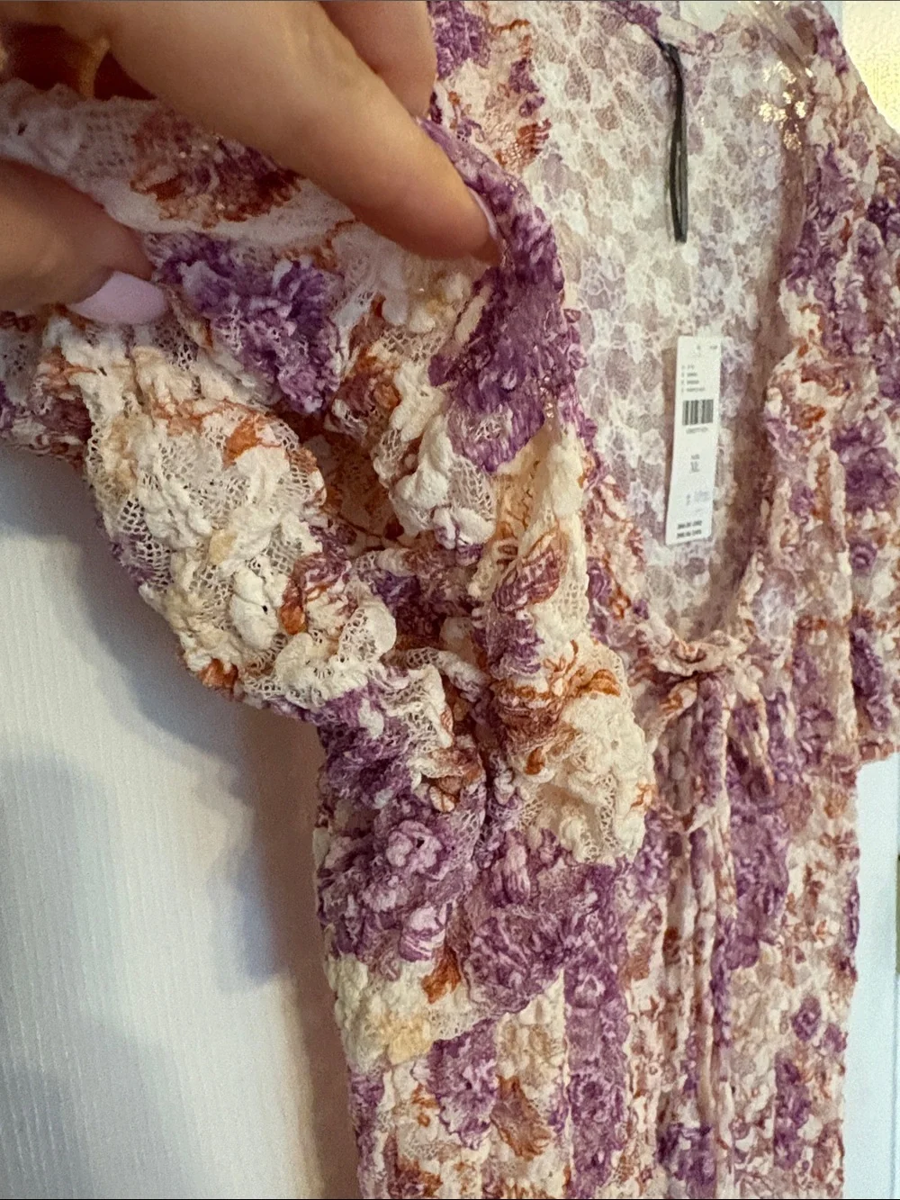 Anthropologie NWT Floral Lace Tie-Front Women's Top - Purple & Cream